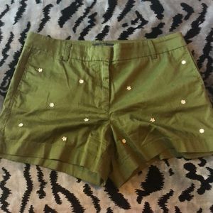 JCREW GREEN FLORAL EMBROIDERY MID RISE CHINO SHORT